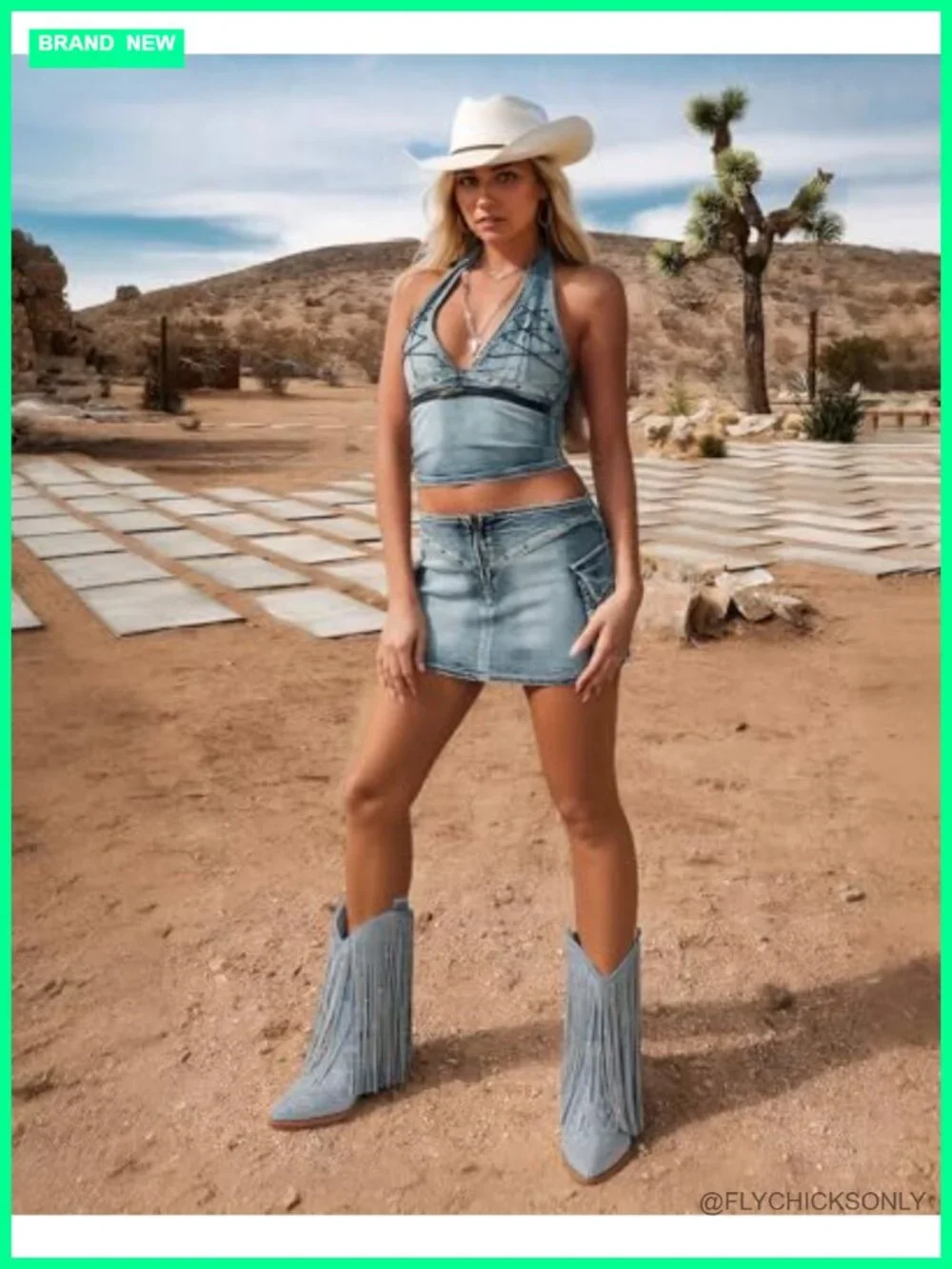 Cowgirl Rhinestone Fringe Chunky Heel Pointed Toe Mid Calf Boots Suede